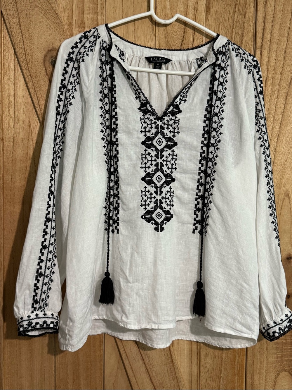 Lauren Ralph Lauren White Blouse with Black Embroidery